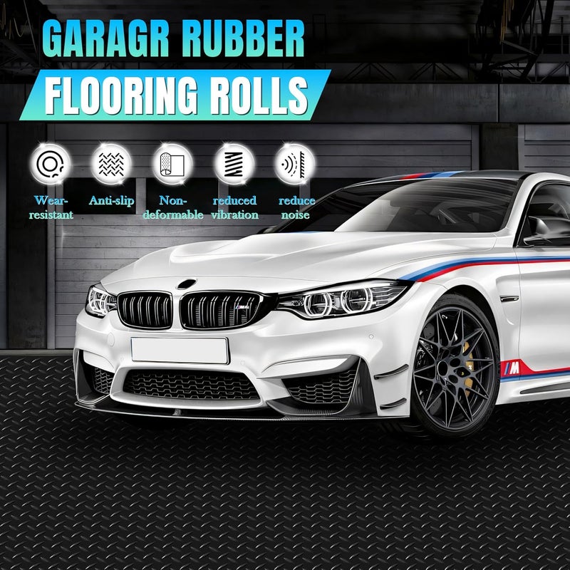 laapee 4 x 7 FT Garage Floor Mat, Diamond Plate Rubber Flooring Roll, PVC Garage Flooring Rolls for Under Car, Large SUVs, Pickup Truck, RV, Gym - Image 3